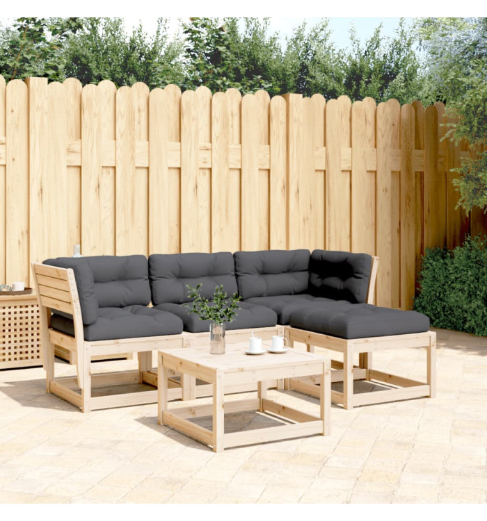 Salon de jardin 4 pcs avec coussins Bois de pin massif | Mobilier & Déco