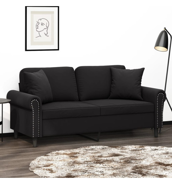 Canapé 2 places avec oreillers décoratifs noir 140 cm velours | Mobilier & Déco