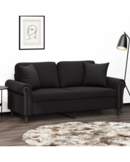Canapé 2 places avec oreillers décoratifs noir 140 cm velours | Mobilier & Déco