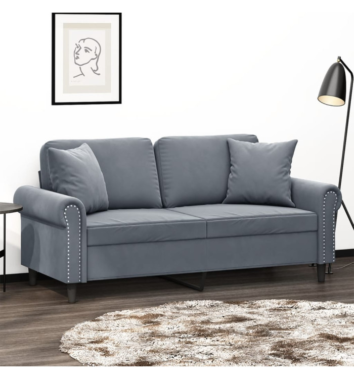 Canapé 2 places avec oreillers gris foncé 140 cm velours | Mobilier & Déco
