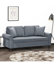 Canapé 2 places avec oreillers gris foncé 140 cm velours | Mobilier & Déco