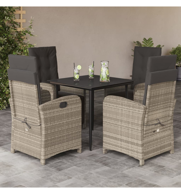 Ensemble à manger de jardin et coussins 5 pcs gris clair rotin | Mobilier & Déco