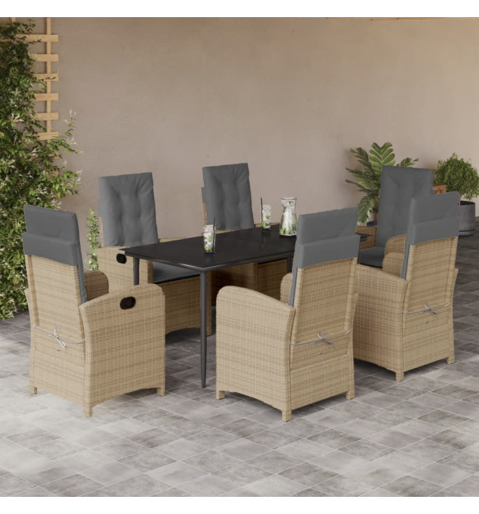 Ensemble à manger de jardin coussins 7 pcs mélange beige rotin | Mobilier & Déco
