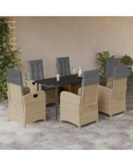 Ensemble à manger de jardin coussins 7 pcs mélange beige rotin | Mobilier & Déco