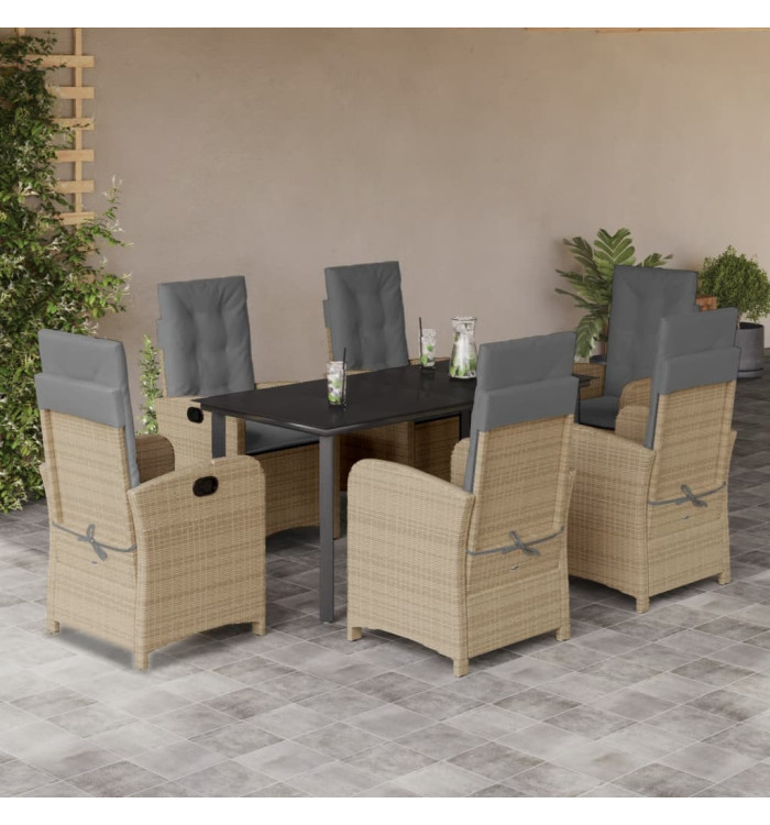Ensemble à manger de jardin coussins 7 pcs mélange beige rotin | Mobilier & Déco