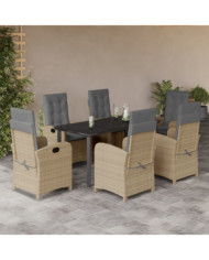 Ensemble à manger de jardin coussins 7 pcs mélange beige rotin | Mobilier & Déco