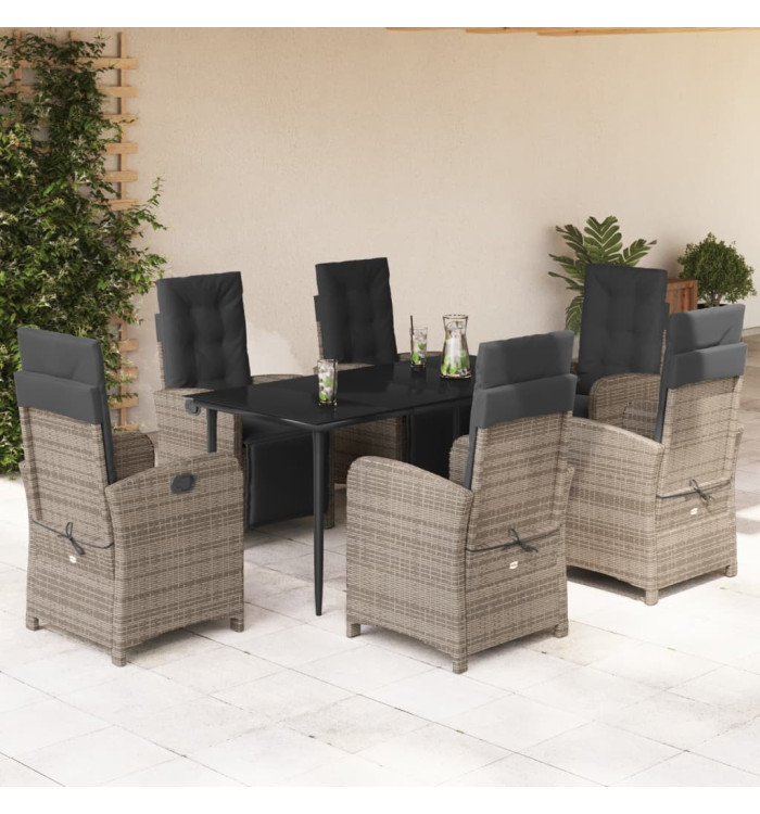 Ensemble à manger de jardin et coussins 7 pcs gris rotin | Mobilier & Déco