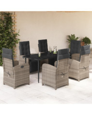 Ensemble à manger de jardin et coussins 7 pcs gris rotin | Mobilier & Déco