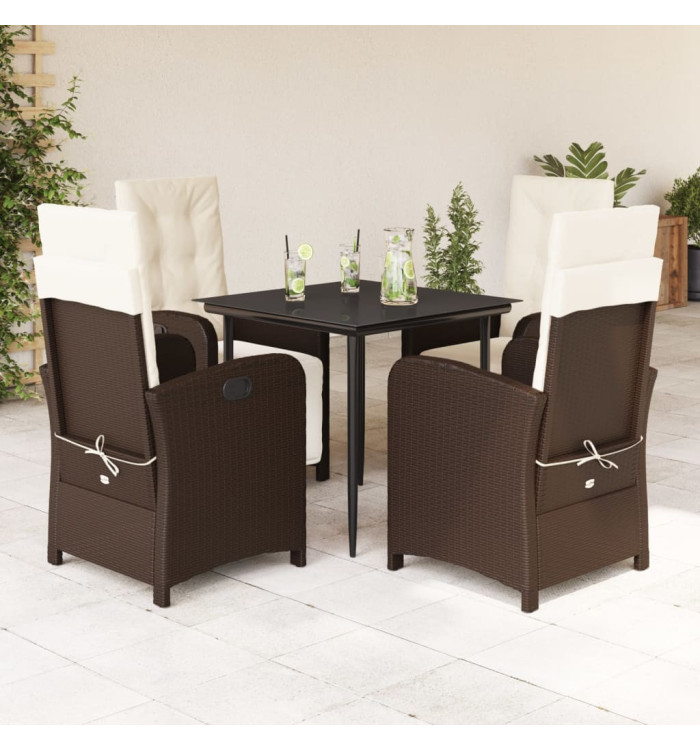 Ensemble à manger de jardin 5 pcs et coussins marron poly rotin | Mobilier & Déco