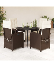 Ensemble à manger de jardin 5 pcs et coussins marron poly rotin | Mobilier & Déco