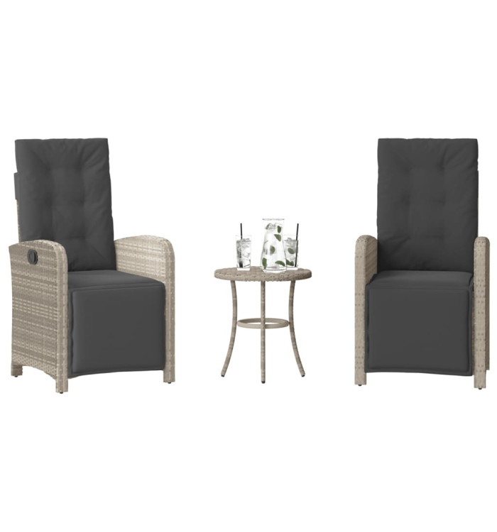 Ensemble de bistro 3 pcs et coussins gris clair résine tressée | Mobilier & Déco