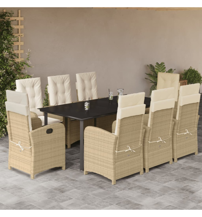 Ensemble à manger de jardin et coussins 9 pcs beige Poly rotin | Mobilier & Déco