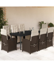 Ensemble à manger de jardin et coussins 9 pcs marron poly rotin | Mobilier & Déco