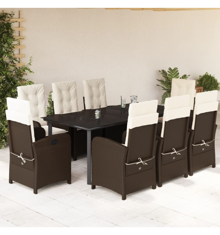 Ensemble à manger de jardin et coussins 9 pcs marron poly rotin | Mobilier & Déco