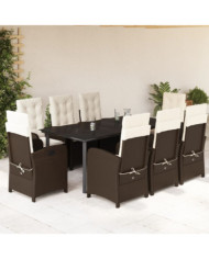 Ensemble à manger de jardin et coussins 9 pcs marron poly rotin | Mobilier & Déco