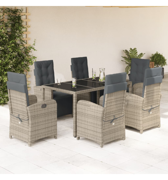 Ensemble à manger de jardin et coussins 7 pcs gris rotin | Mobilier & Déco