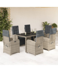 Ensemble à manger de jardin et coussins 7 pcs gris rotin | Mobilier & Déco
