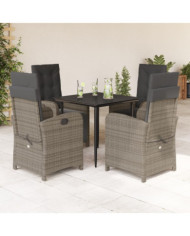 Ensemble à manger de jardin 5 pcs coussins gris résine tressée | Mobilier & Déco