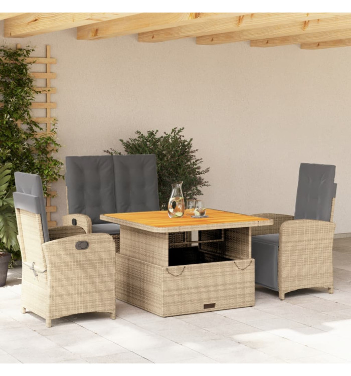 Ensemble à manger de jardin coussins 4 pcs beige résine tressée | Mobilier & Déco