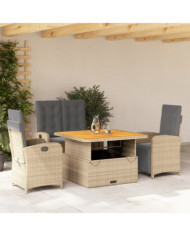 Ensemble à manger de jardin coussins 4 pcs beige résine tressée | Mobilier & Déco
