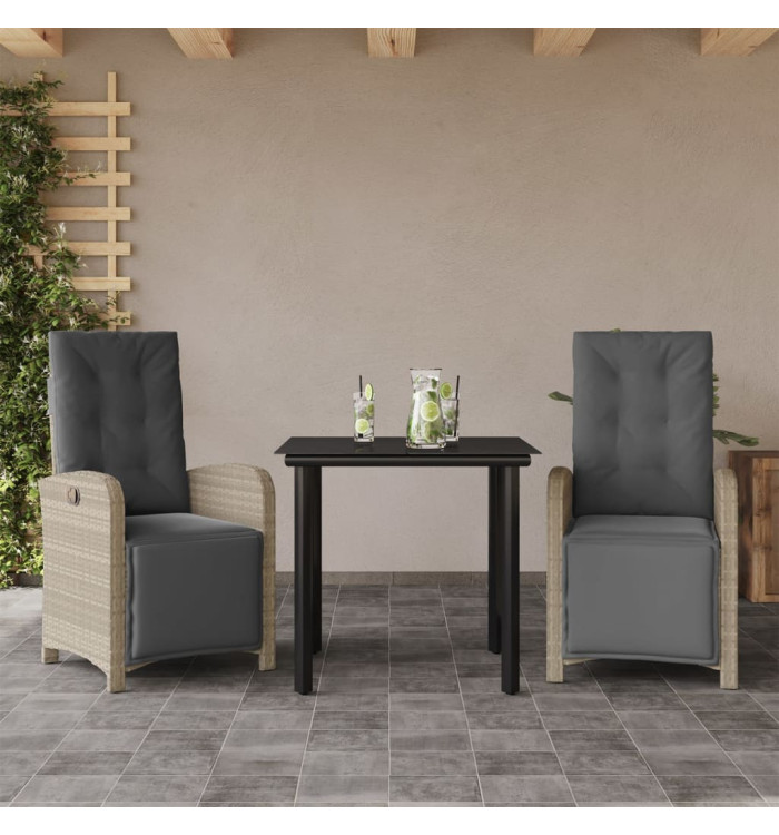 Ensemble de bistro 3 pcs et coussins gris clair résine tressée | Mobilier & Déco
