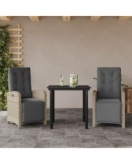 Ensemble de bistro 3 pcs et coussins gris clair résine tressée | Mobilier & Déco