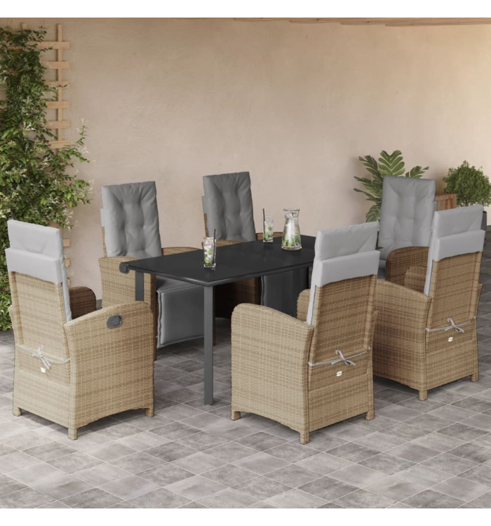 Ensemble à manger de jardin et coussins 7 pcs beige poly rotin | Mobilier & Déco