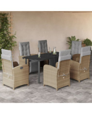 Ensemble à manger de jardin et coussins 7 pcs beige poly rotin | Mobilier & Déco