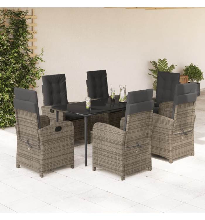 Ensemble à manger de jardin et coussins 7 pcs gris rotin | Mobilier & Déco