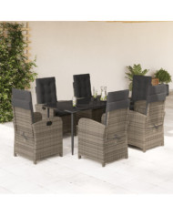 Ensemble à manger de jardin et coussins 7 pcs gris rotin | Mobilier & Déco