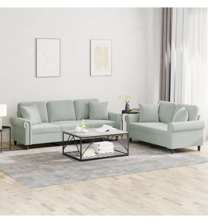 Ensemble de canapés 2 pcs avec coussins gris clair velours | Mobilier & Déco