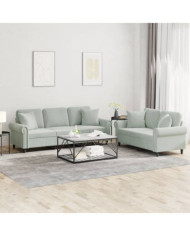 Ensemble de canapés 2 pcs avec coussins gris clair velours | Mobilier & Déco