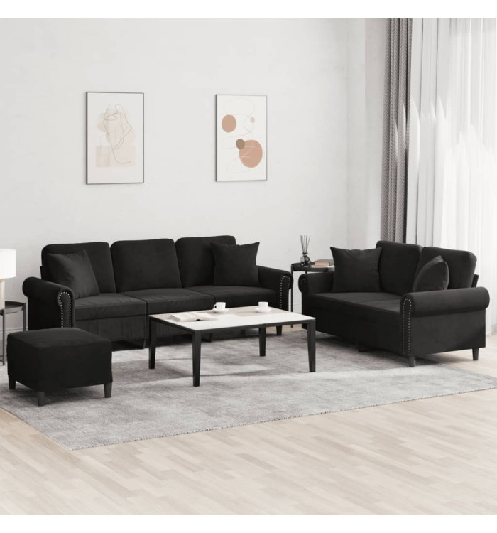 Ensemble de canapés 3 pcs avec coussins noir velours | Mobilier & Déco