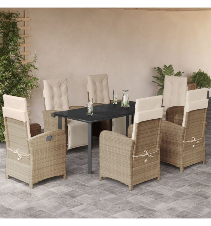 Ensemble à manger de jardin et coussins 7 pcs beige poly rotin | Mobilier & Déco