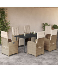 Ensemble à manger de jardin et coussins 7 pcs beige poly rotin | Mobilier & Déco