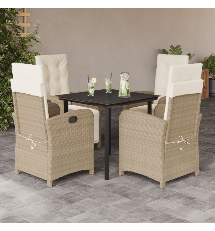 Ensemble à manger de jardin avec coussins 5pcs Beige poly rotin | Mobilier & Déco