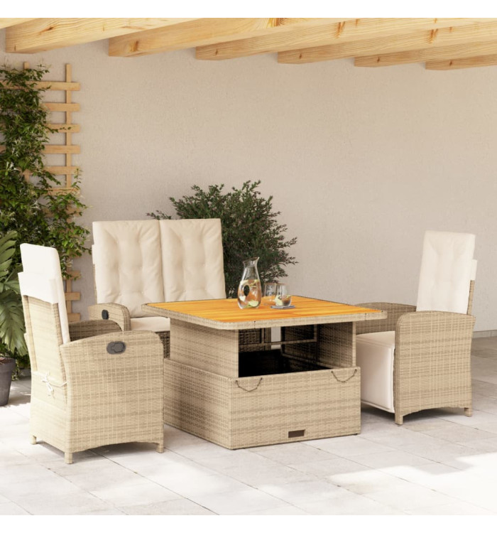 Ensemble à manger de jardin coussins 4 pcs beige résine tressée | Mobilier & Déco
