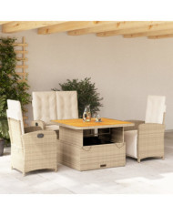 Ensemble à manger de jardin coussins 4 pcs beige résine tressée | Mobilier & Déco