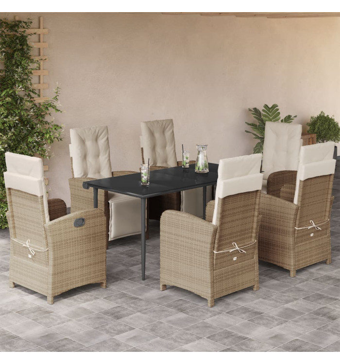 Ensemble à manger de jardin et coussins 7 pcs beige poly rotin | Mobilier & Déco