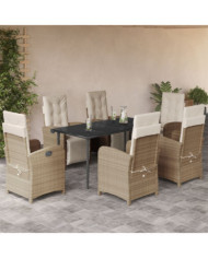 Ensemble à manger de jardin et coussins 7 pcs beige poly rotin | Mobilier & Déco