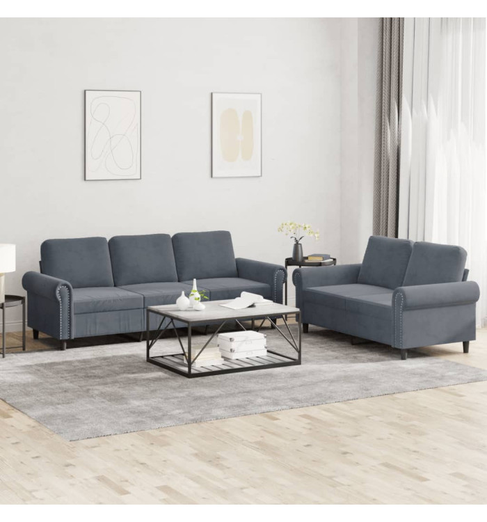 Ensemble de canapés 2 pcs avec coussins Gris foncé Velours | Mobilier & Déco