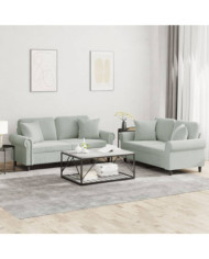Ensemble de canapés 2 pcs avec coussins gris clair velours | Mobilier & Déco