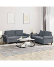 Ensemble de canapés 2 pcs avec coussins Gris foncé Velours | Mobilier & Déco