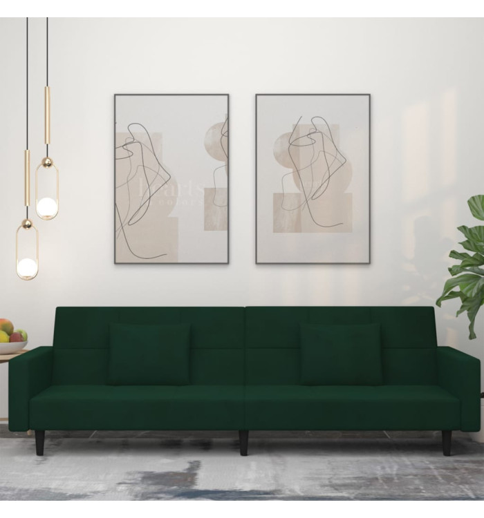 Canapé-lit à 2 places avec deux oreillers Vert foncé Velours | Mobilier & Déco