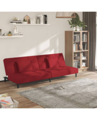Canapé-lit à 2 places et deux oreillers Rouge bordeaux Velours | Mobilier & Déco