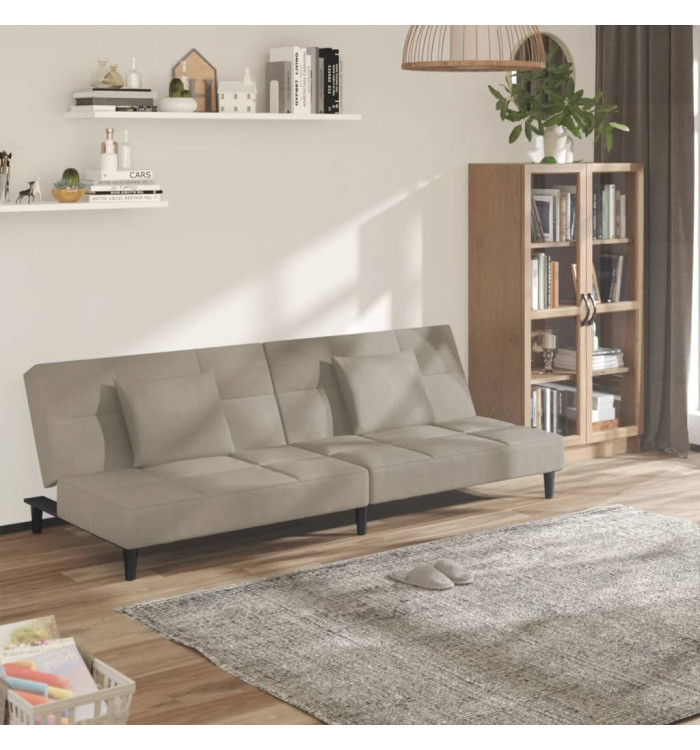 Canapé-lit à 2 places avec deux oreillers Gris clair Velours | Mobilier & Déco