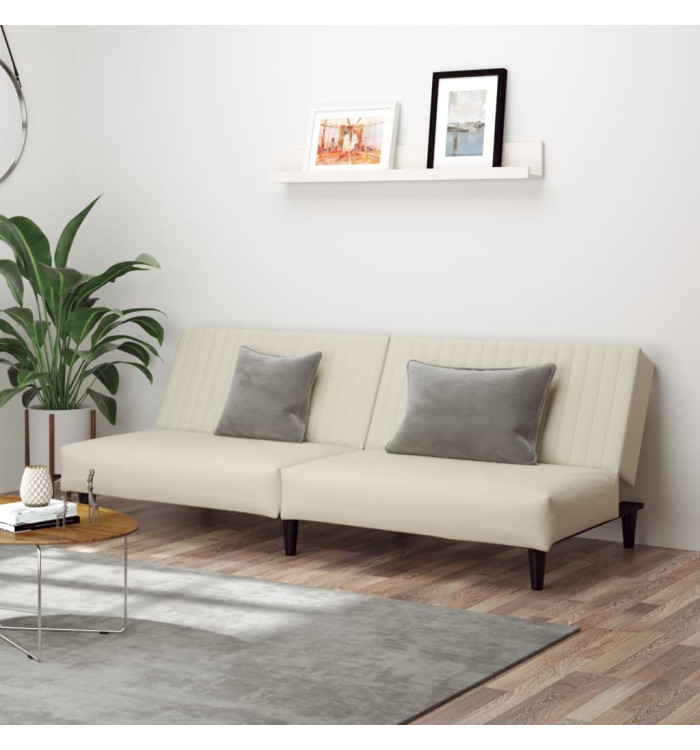 Canapé-lit à 2 places crème velours | Mobilier & Déco