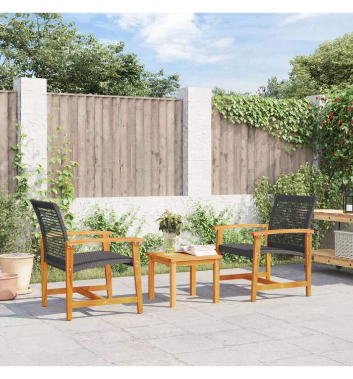 Ensemble de bistro 3 pcs noir résine tressée et bois d'acacia | Mobilier & Déco