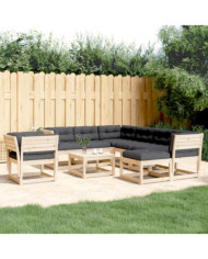 Salon de jardin 8 pcs avec coussins Bois de pin massif | Mobilier & Déco