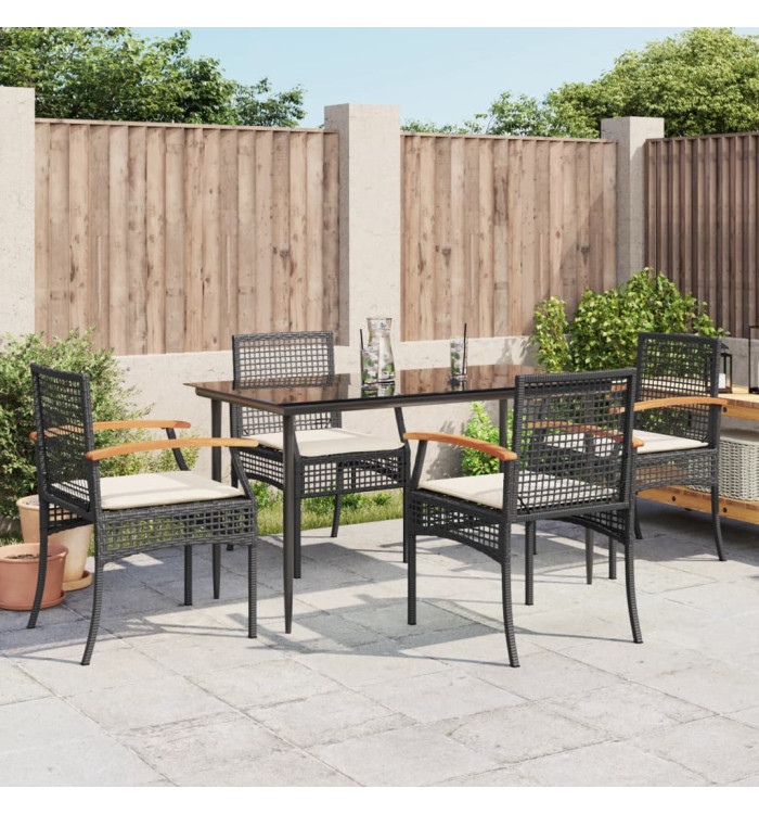 Ensemble à manger de jardin coussins 5pcs Noir Résine tressée | Mobilier & Déco